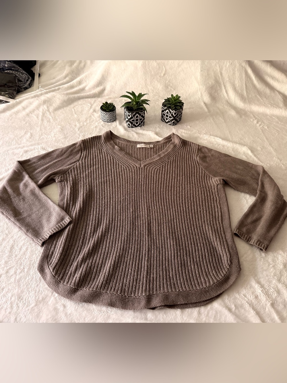 RD Style Josslyn V-Neck Brown Sweater XL